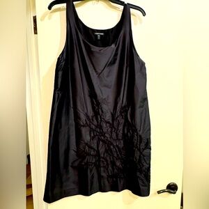 Eileen Fisher medium dress 100% silk with embroidery design black on black